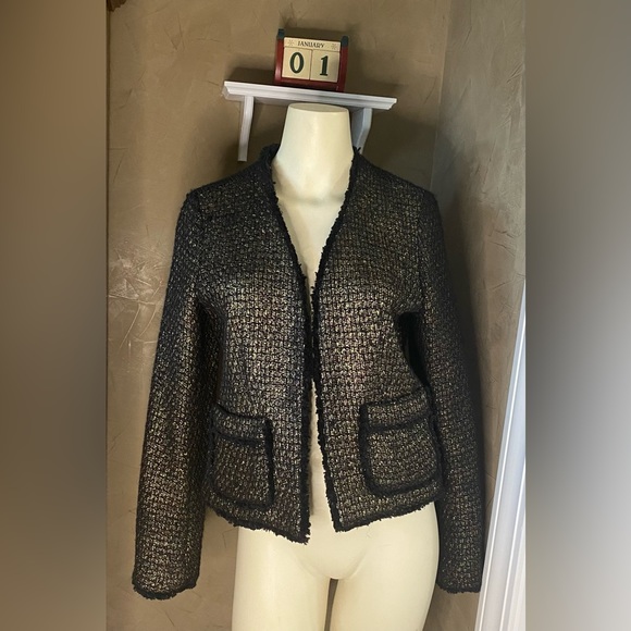 Michael Kors Black and Gold Tweed Suit Fashion Blazer Size 6 - Picture 14 of 15